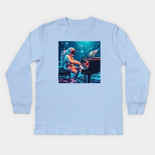 Astronaut Playing Piano Symphony on a Water Planet (Color Version), Cosmic Crescendo Kids Long Sleeve T-Shirt